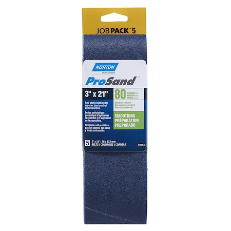 Norton Abrasives Sanding Belt, 3 in. W, 21 In. L, Coated, Zirconia Alumina, 80 Grit, Coarse 07660749264